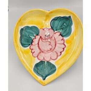 Vintage Italian Heart Shaped Ceramic Dish Hand Painted Floral Valentines Gift
